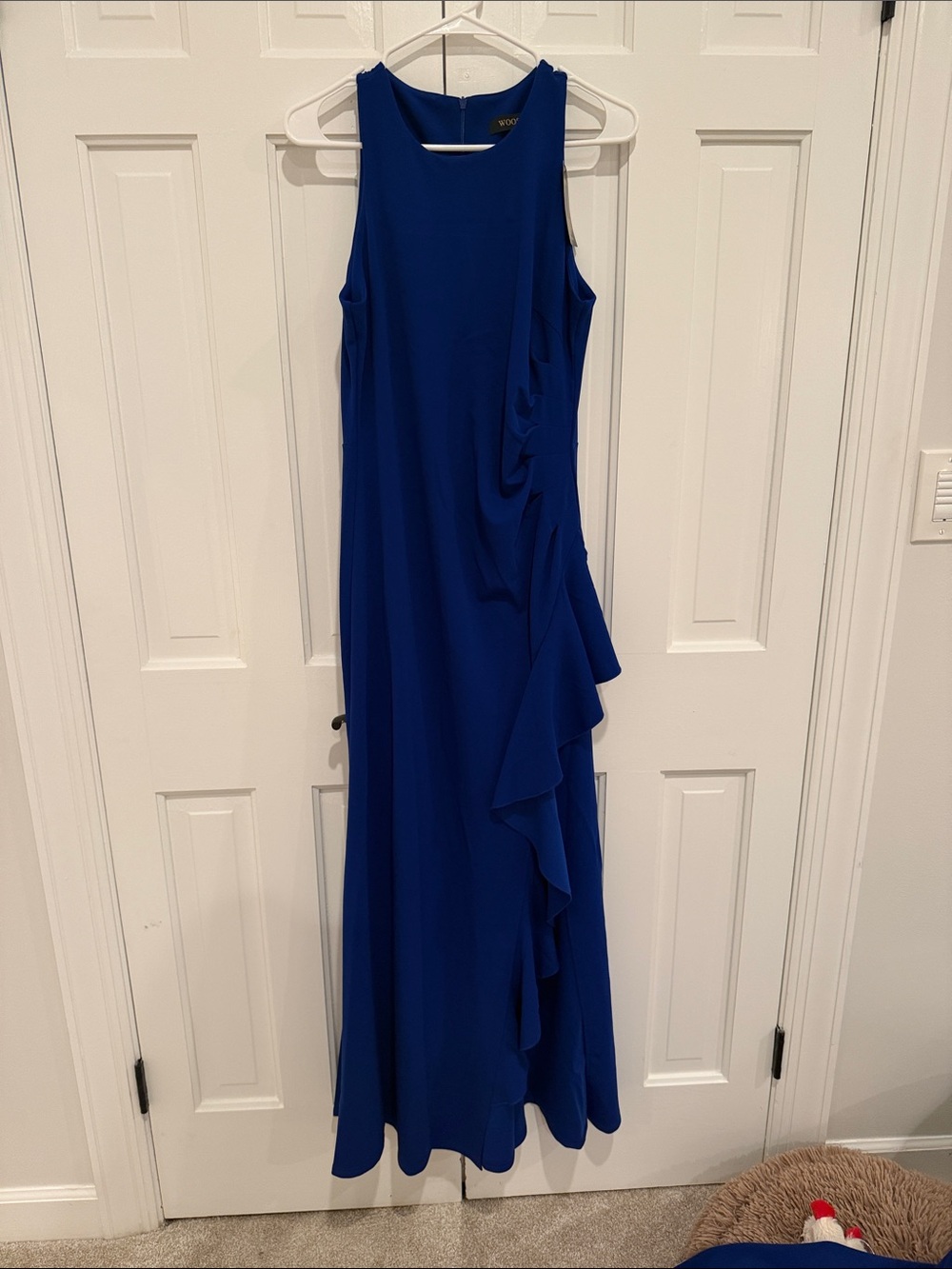 Sleeveless Ruffle-Trim Maxi Dress in Cobalt Blue